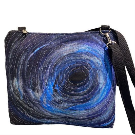 Unique art bag, hand-painted canvas, blue space