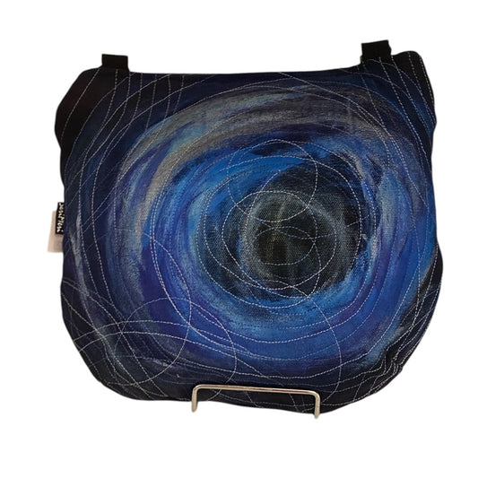 Unique hand-painted art bag, blue space, round model