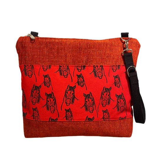 Shoulder bag, printed fabric with a pattern of horses